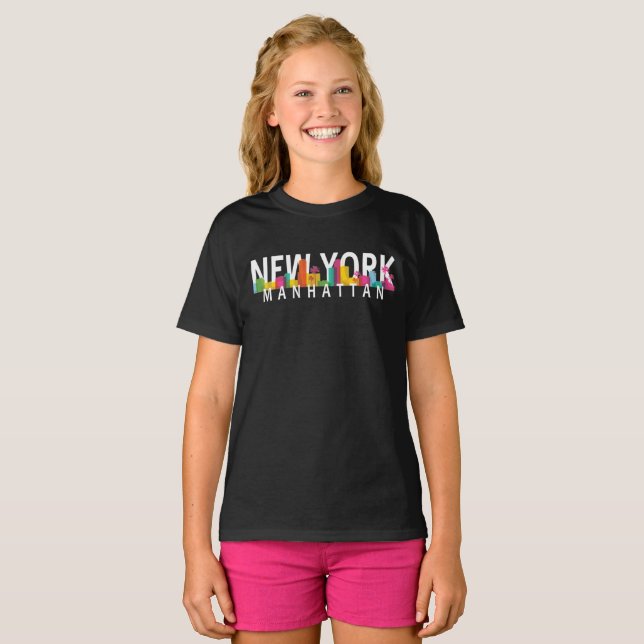 New York Manhattan skyline with palms T-Shirt (Front Full)