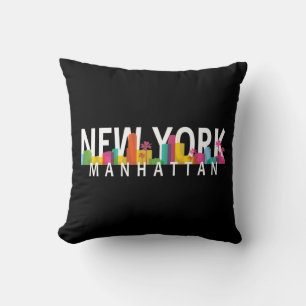 New York Manhattan skyline with palms Throw Pillow