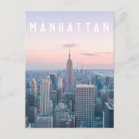 New York Manhattan Text Pink Blue Skyline Sunset 
