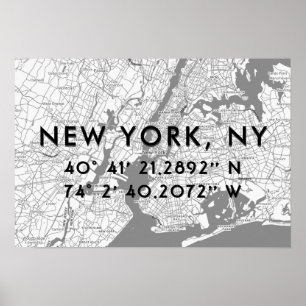 New York Map Black White & Grey Personalized Poster