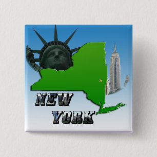 New York Map, Statue of Liberty, Monument 2 Inch Square Button