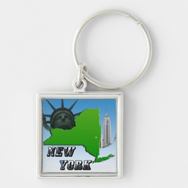 New York Map, Statue of Liberty, Monument Keychain (Front)