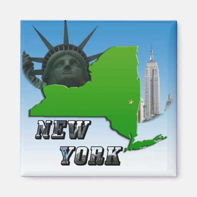 New York Map, Statue of Liberty, Monument Magnet (Front)