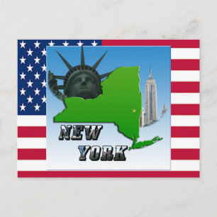 New York Map, Statue of Liberty, Monument Postcard