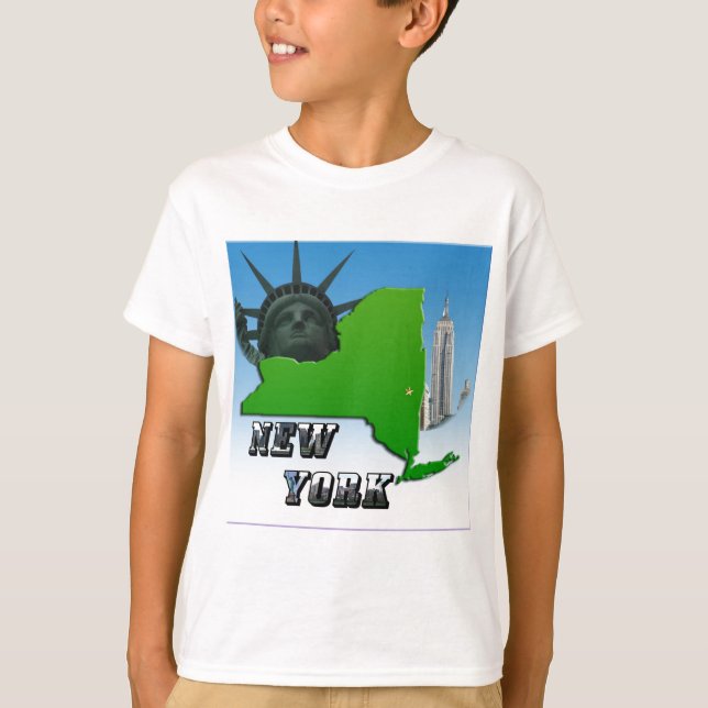 New York Map, Statue of Liberty, Monument T-Shirt (Front)