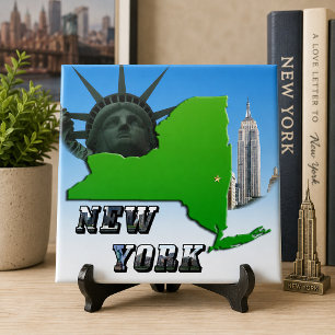 New York Map, Statue of Liberty, Monument Tile