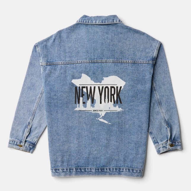 New York New York City Skyline Silhouette Outline  Denim Jacket (Back)