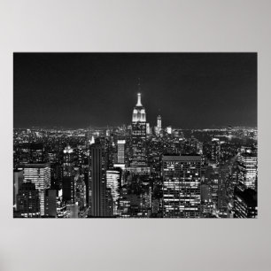 New York night skyline in black and white Poster