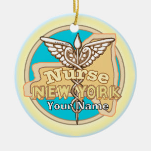 New York Nurse Caduceus  Ceramic Ornament