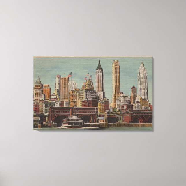 New York, NY - Downtown Skyline from Staten Canvas Print (Front)