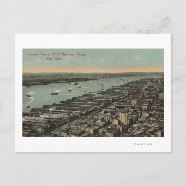 New York, NY - North River View and Docks Postcard (Front)
