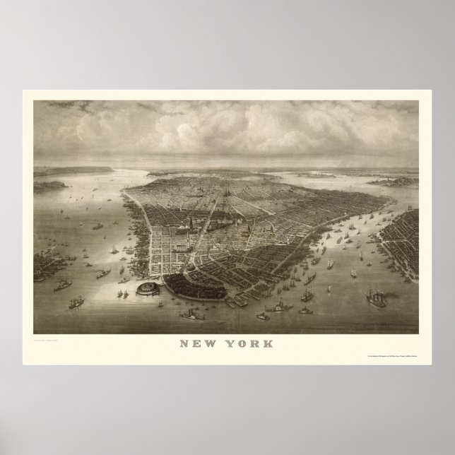 New York, NY Panoramic Map - 1851  Poster (Front)