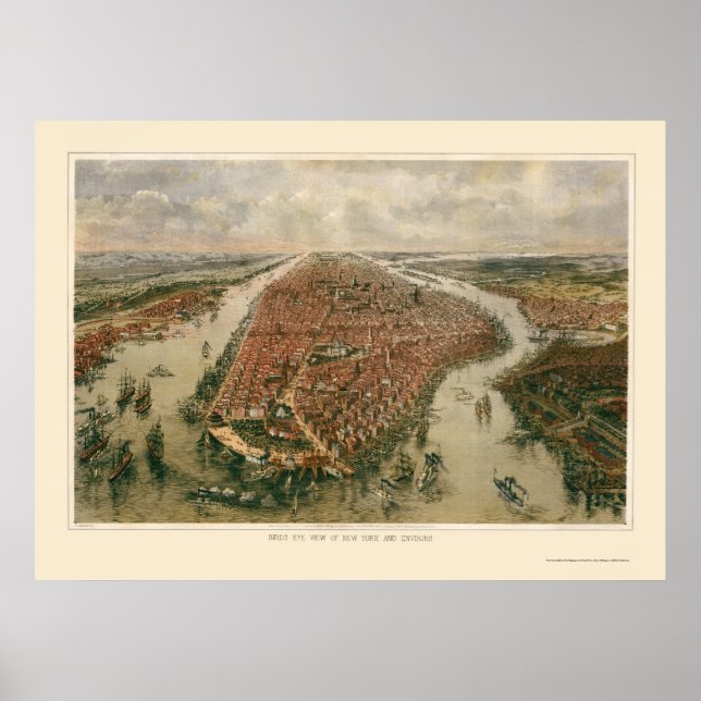 New York, NY Panoramic Map - 1865 Poster (Front)