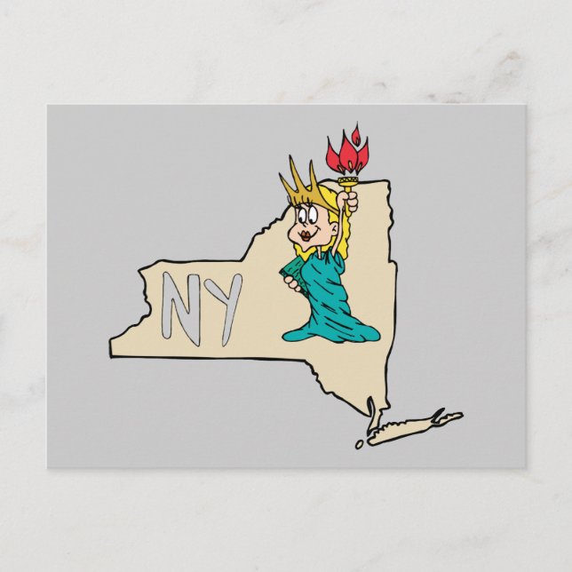New York NY State Cartoon Map Statue Of Liberty Postcard (Front)