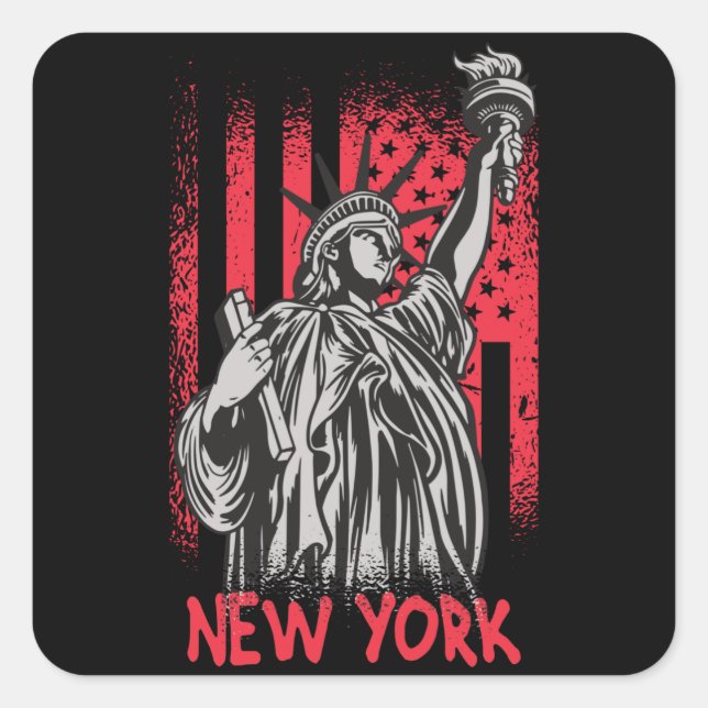 New York NY Statue of Liberty USA America Flag Square Sticker (Front)
