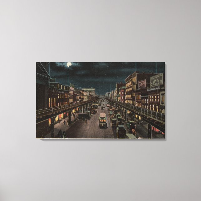 New York, NY - The Bowery - Night Scene Canvas Print (Front)