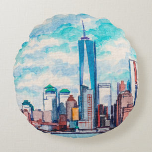 New York, NY, USA. Views on big city skyscrapers. Round Pillow