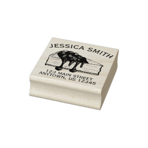 New York NYC Cherry Cheesecake Slice Address Rubber Stamp