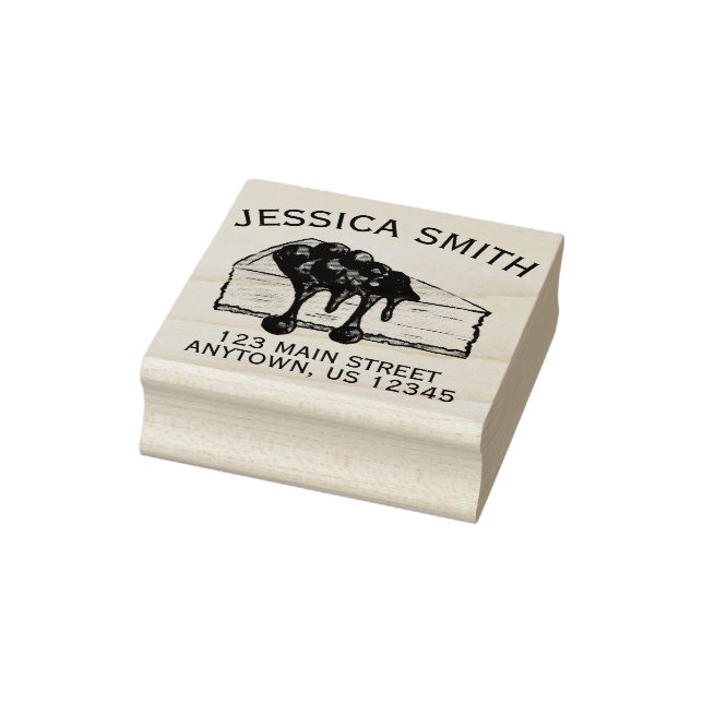 New York NYC Cherry Cheesecake Slice Address Rubber Stamp (Stamp)