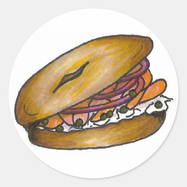 New York NYC Plain Bagel Cream Cheese Capers Lox Classic Round Sticker (Front)