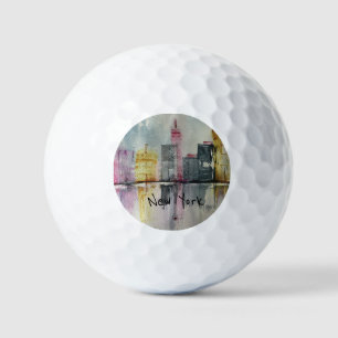 New York NYC Skyline Cityscape original artwork  Golf Balls