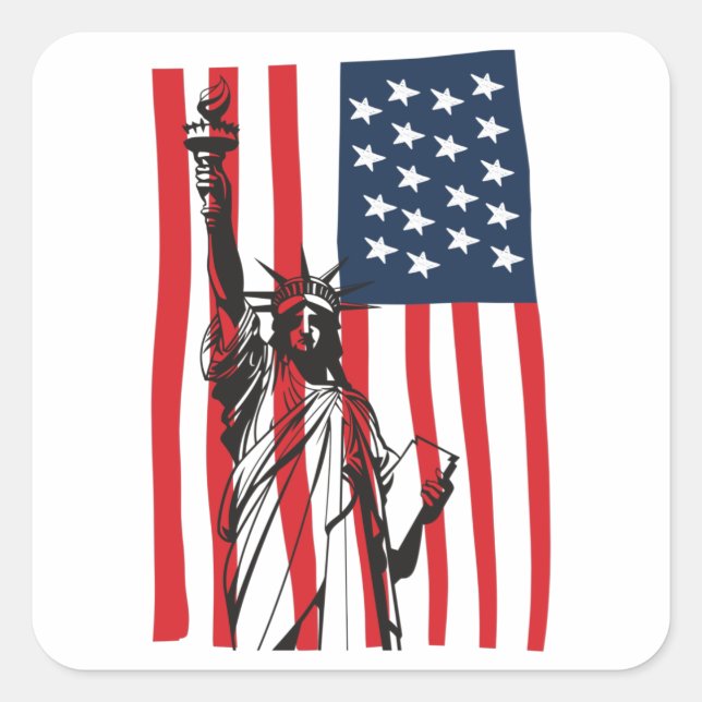 New York NYC Statue of Liberty USA America Flag Square Sticker (Front)