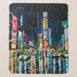 "New York" oil painting, a night view of New York, Sherpa Blanket