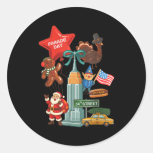 New York Parade Day Thanksgiving Santa Taxi Classic Round Sticker