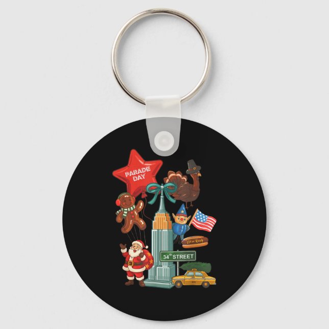 New York Parade Day Thanksgiving Santa Taxi  Keychain (Front)