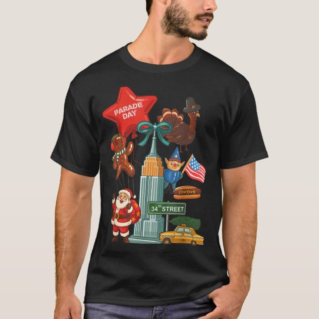 New York Parade Day Thanksgiving Santa Taxi  T-Shirt (Front)