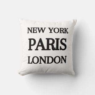 New York, Paris, London typography Throw Pillow