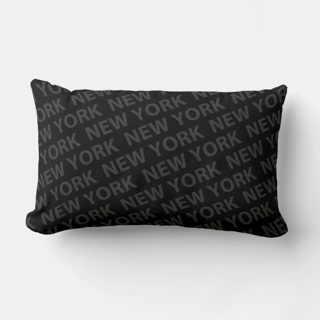 New York Pattern Dark Grey Lumbar Pillow (Front)