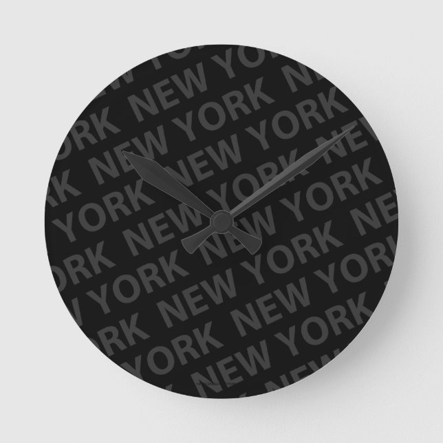 New York Pattern Dark Grey Round Clock (Front)