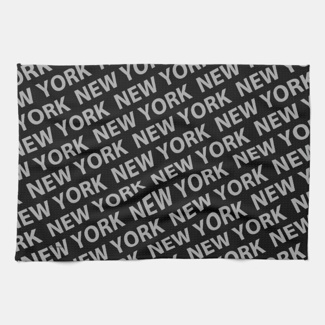 New York Pattern Grey Kitchen Towel (Horizontal)