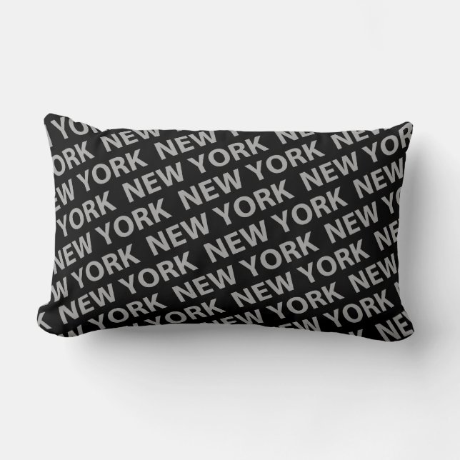 New York Pattern Grey Lumbar Pillow (Front)