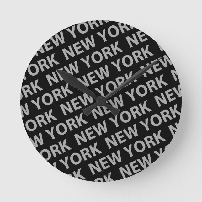 New York Pattern Grey Round Clock (Front)