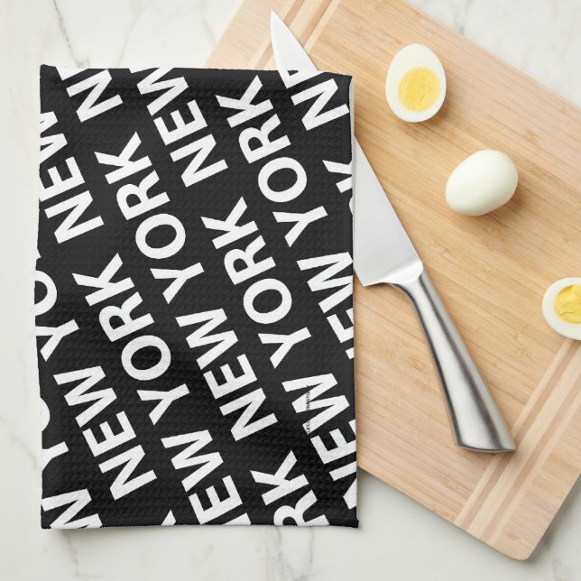 New York Pattern White Kitchen Towel (Quarter Fold)