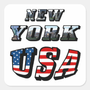 New York Picture and USA Flag Text Square Sticker