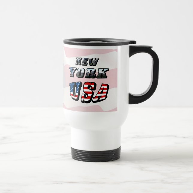 New York Picture and USA Flag Text Travel Mug (Right)