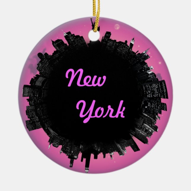 New York pink skyline Ceramic Ornament (Front)