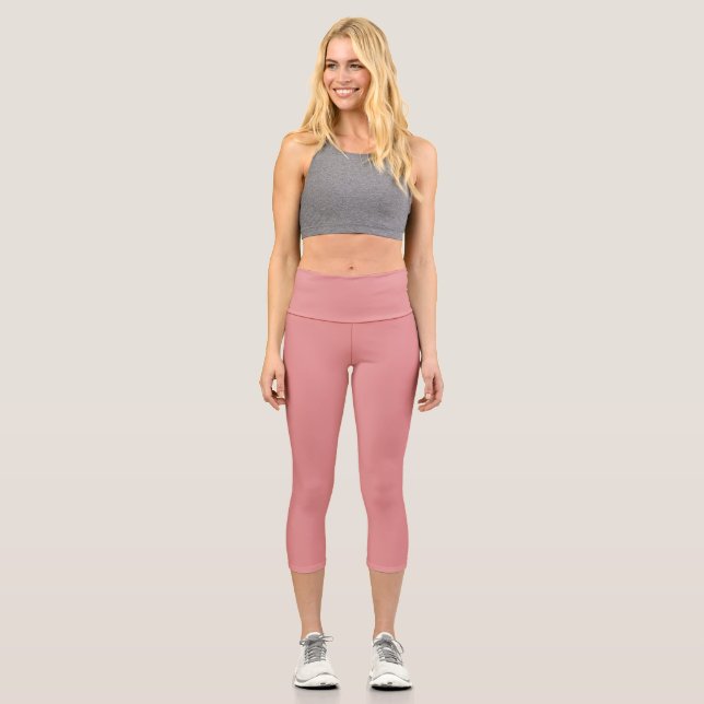 New York Pink Solid Plain Colour Capri Leggings (Front)
