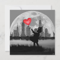 NEW YORK Pleine lune Girl avec carte d'art de ball
