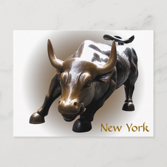 New York Postcard Bull Statue NYC Souvenir Card (Front)