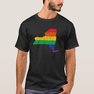 New York Pride Rainbow Flag Map Gay Lesbian LGBT S T-Shirt
