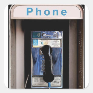 New York Public Pay Phone, Retro Phone Booth Square Sticker