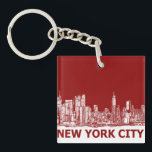 New York red maroon Keychain<br><div class="desc">These are ink drawings done by Lee-Ann Adendorff in pen and ink. I can draw any building or interior that has special meaning for you and upload it here. Whether it is an important landmark, or family home or wedding venue, these products can make for ideal wedding favours or gifts...</div>