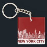 New York red maroon Keychain<br><div class="desc">These are ink drawings done by Lee-Ann Adendorff in pen and ink. I can draw any building or interior that has special meaning for you and upload it here. Whether it is an important landmark, or family home or wedding venue, these products can make for ideal wedding favours or gifts...</div>