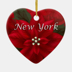 New York Red Poinsettia Heart Keepsake Ornament