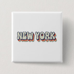 New York Retro 80s Chrome City  2 Inch Square Button