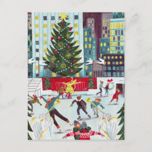New York Rockefeller centre Christmas skating  Hol Holiday Postcard